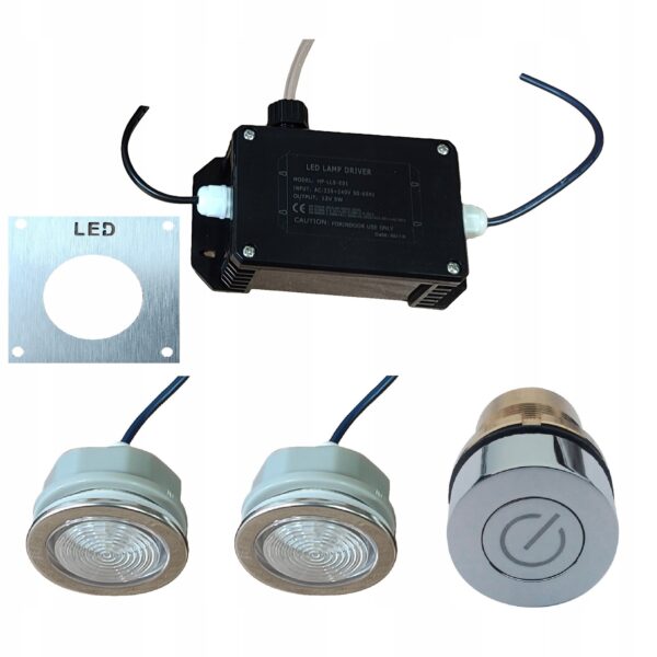 2 lampki LED + Sterownik +Mosiężny przycick pneumatyczny do wanny spa balii